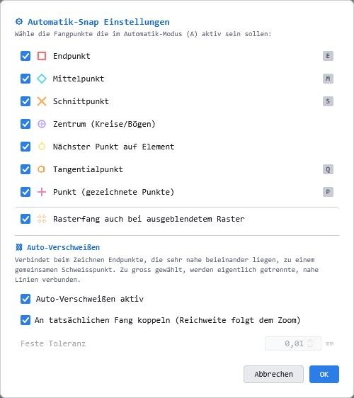 Automatik Snap Einstellungen Automatik Snap Einstellungen
