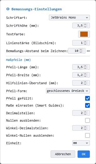 Bemaßungseinstellungen Bemaßungseinstellungen