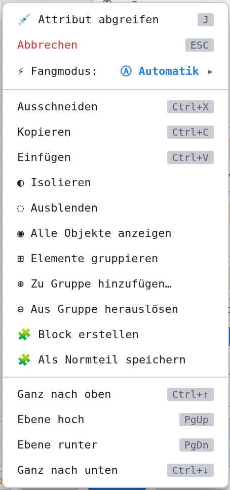 Das Rechtsklick-Menü auf freier Zeichenfläche