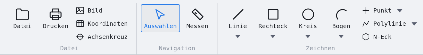 Das Menüband — ganz und in zwei Hälften — linke Hälfte