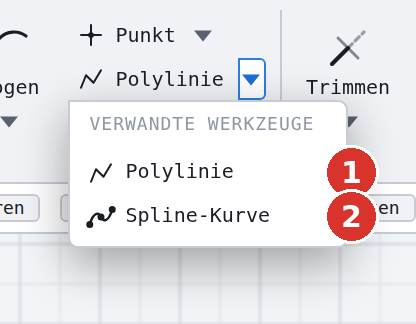 Familie «Polylinie»: (1) Polylinie, (2) Spline-Kurve