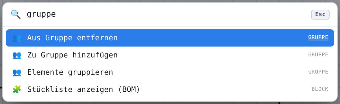 Befehlssuche mit «gruppe»