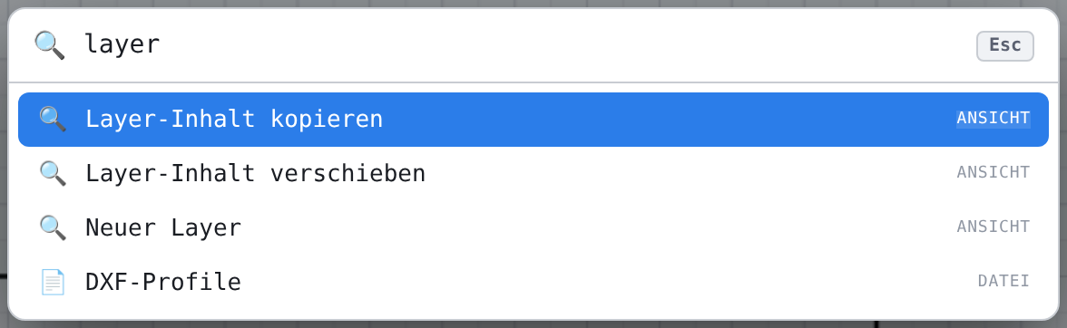 Befehlssuche mit «layer»: die drei Layer-Befehle