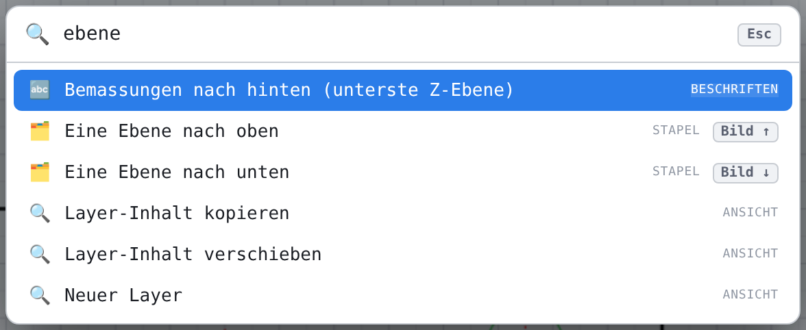 Befehlssuche mit «ebene»