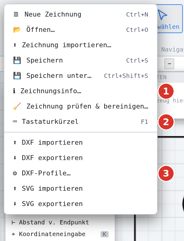 Das Datei-Menü: (2) Tastaturkürzel
