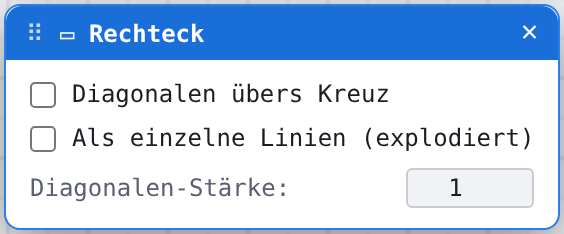 Das Fenster «Rechteck» mit den drei Optionen