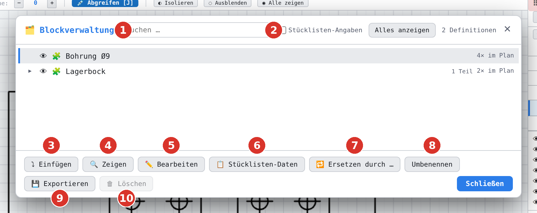 Das Fenster «Blockverwaltung»