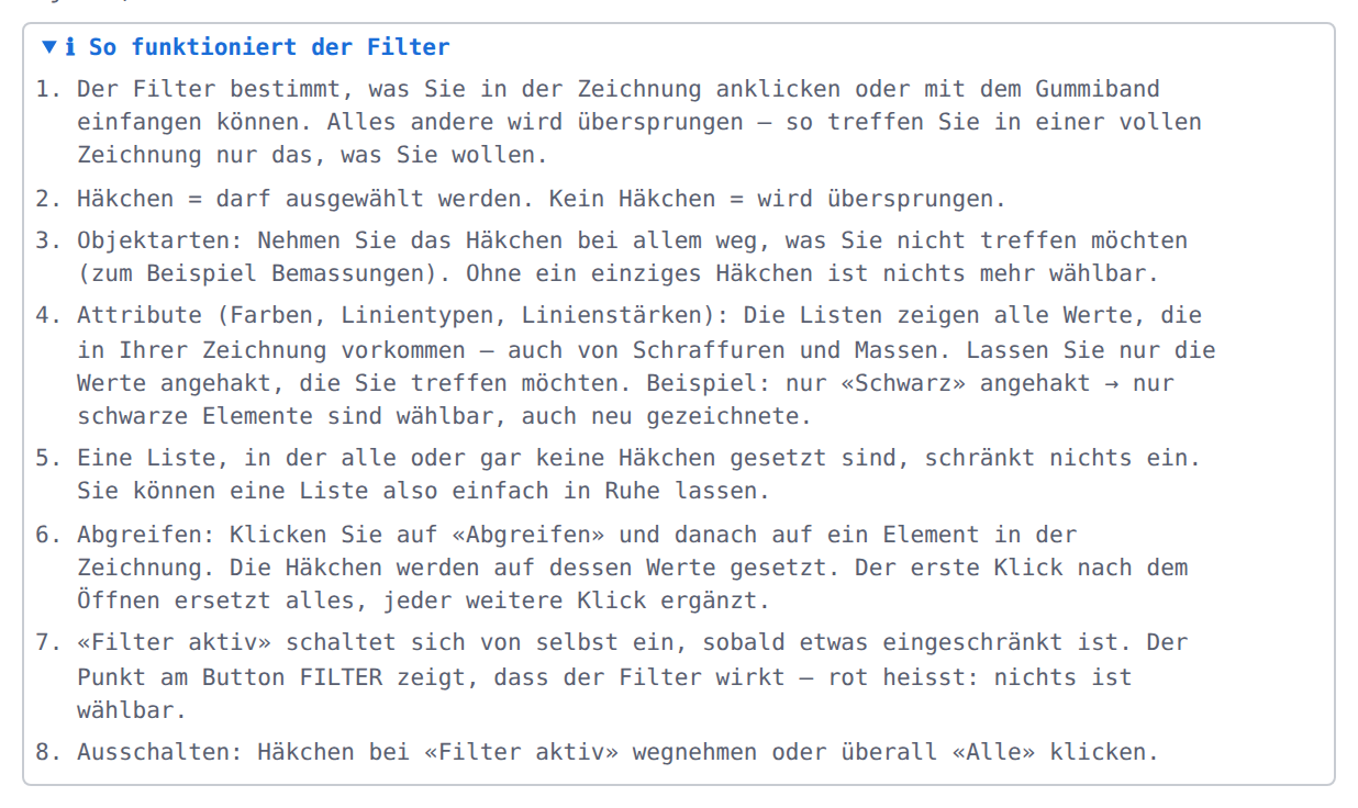 Der aufgeklappte Infotext im Dialog