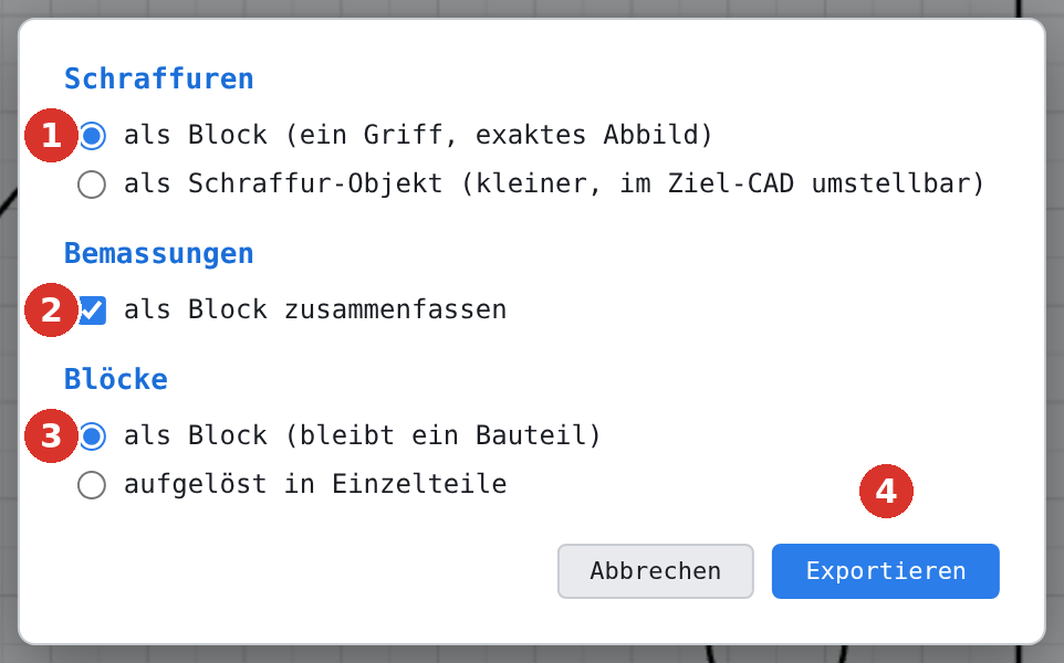 Dialog «DXF-Optionen»