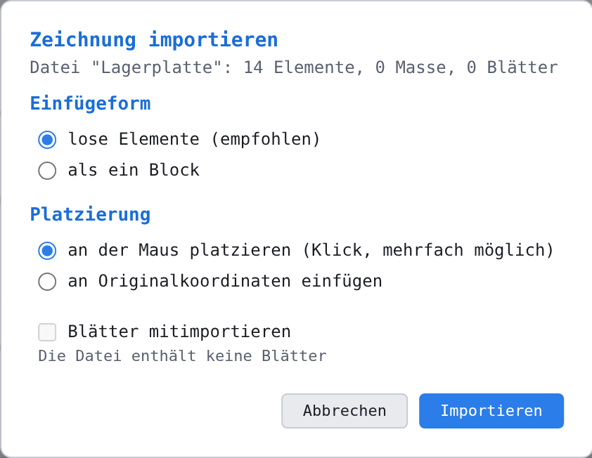 Der Dialog für eine Datei mit 14 Elementen