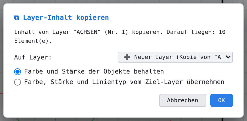 Dialog «Layer-Inhalt kopieren» mit dem Ziel «Neuer Layer (Kopie von …)»