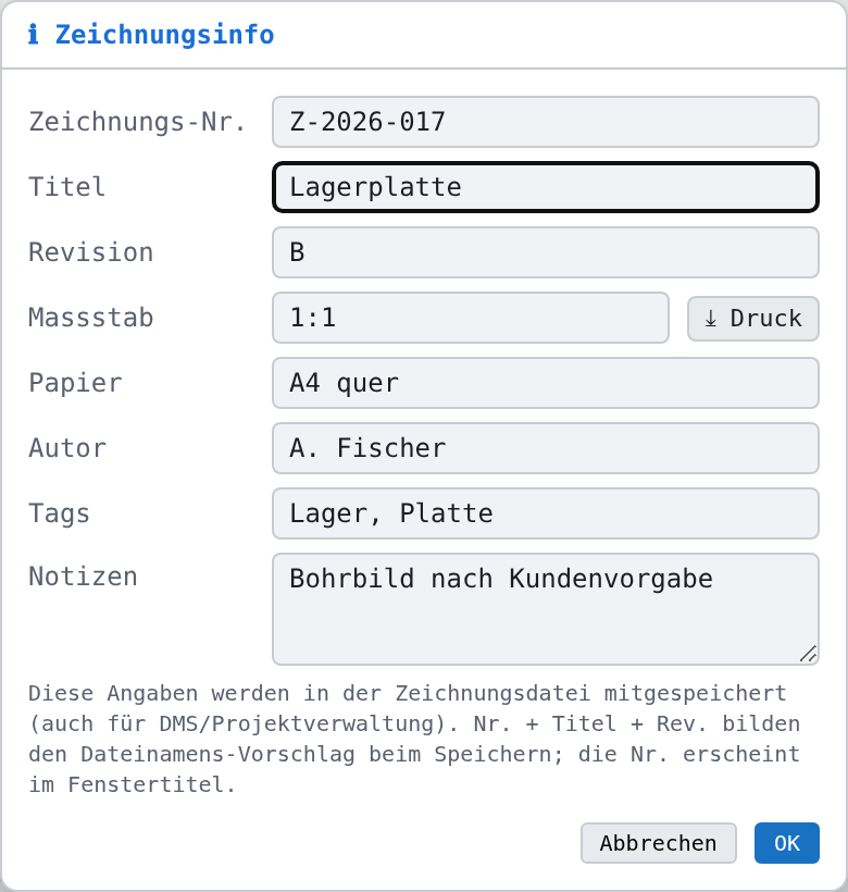 Der Dialog mit ausgefüllten Feldern