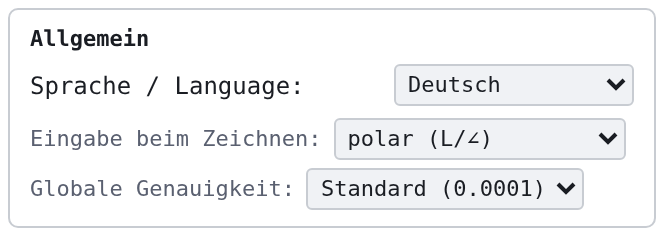 Kasten «Allgemein» mit der Liste «Sprache / Language»