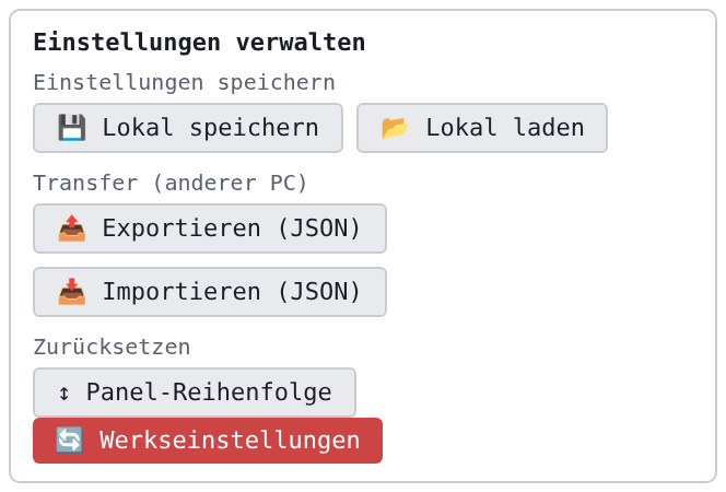 Der Kasten «Einstellungen verwalten»