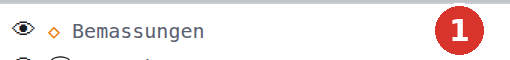 Der Systemlayer «Bemassungen» (1) im Layer-Panel