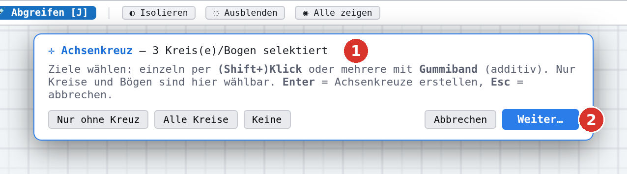 Auswahlleiste mit (2) «Weiter…»