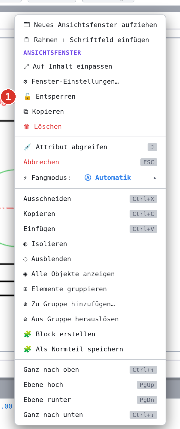 Gesperrtes Fenster: (1) «Entsperren» statt «Sperren»; Bearbeiten, Verschieben und Grösse ändern fehlen