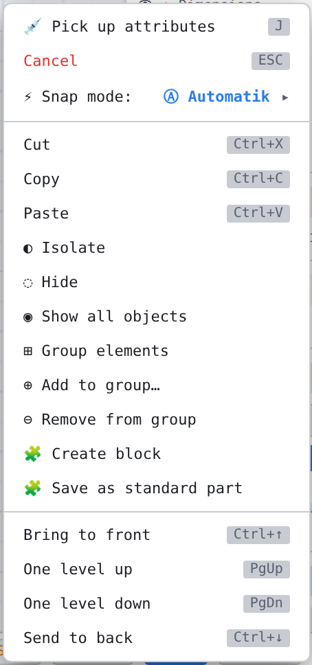 The right-click menu on free drawing area