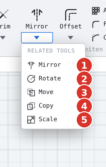 Family «Mirror»: (1) Mirror, (2) Rotate, (3) Move, (4) Copy, (5) Scale
