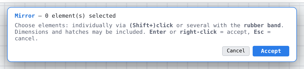 The post-selection bar: command, number of chosen objects, «Cancel» and «Accept»