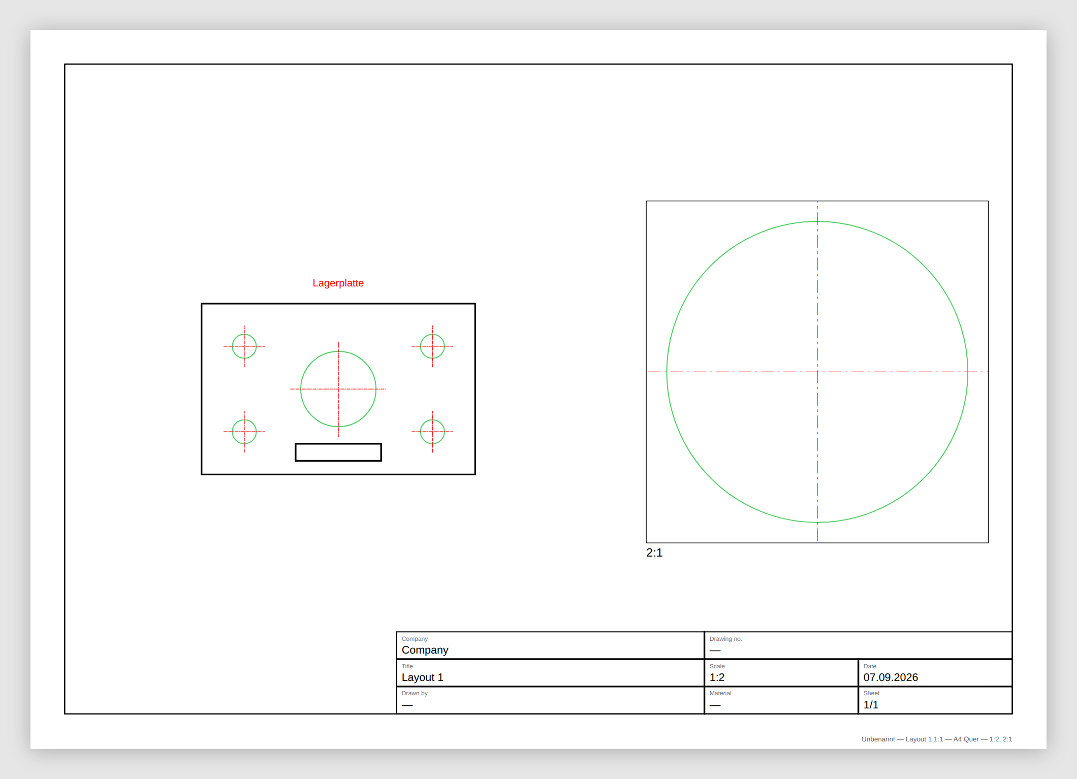 The page produced from a sheet with two viewports and a title block