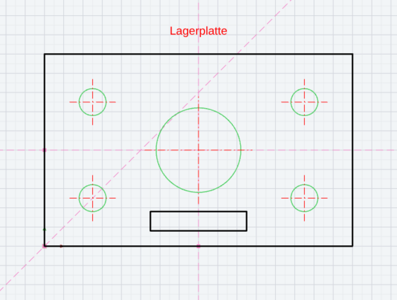 Three guides: 0° and 90° through the origin, 45° through the plate corner