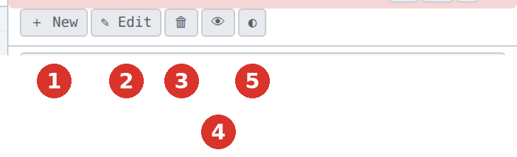(1) New, (2) Edit, (3) Delete, (4) show/hide all, (5) invert visibility