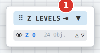 The “Z levels” section as a floating window: (1) dock button