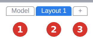 The tabs: (1) Model, (2) existing sheet, (3) “+” creates a new sheet