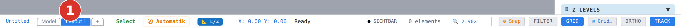 (1) where the tabs sit in the status bar