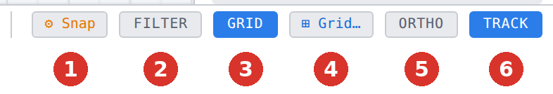 (1) ⚙ Snap, (3) GRID, (4) ⊞ Grid…