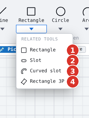 Family «Rectangle» with (2) Slot and (3) Curved slot