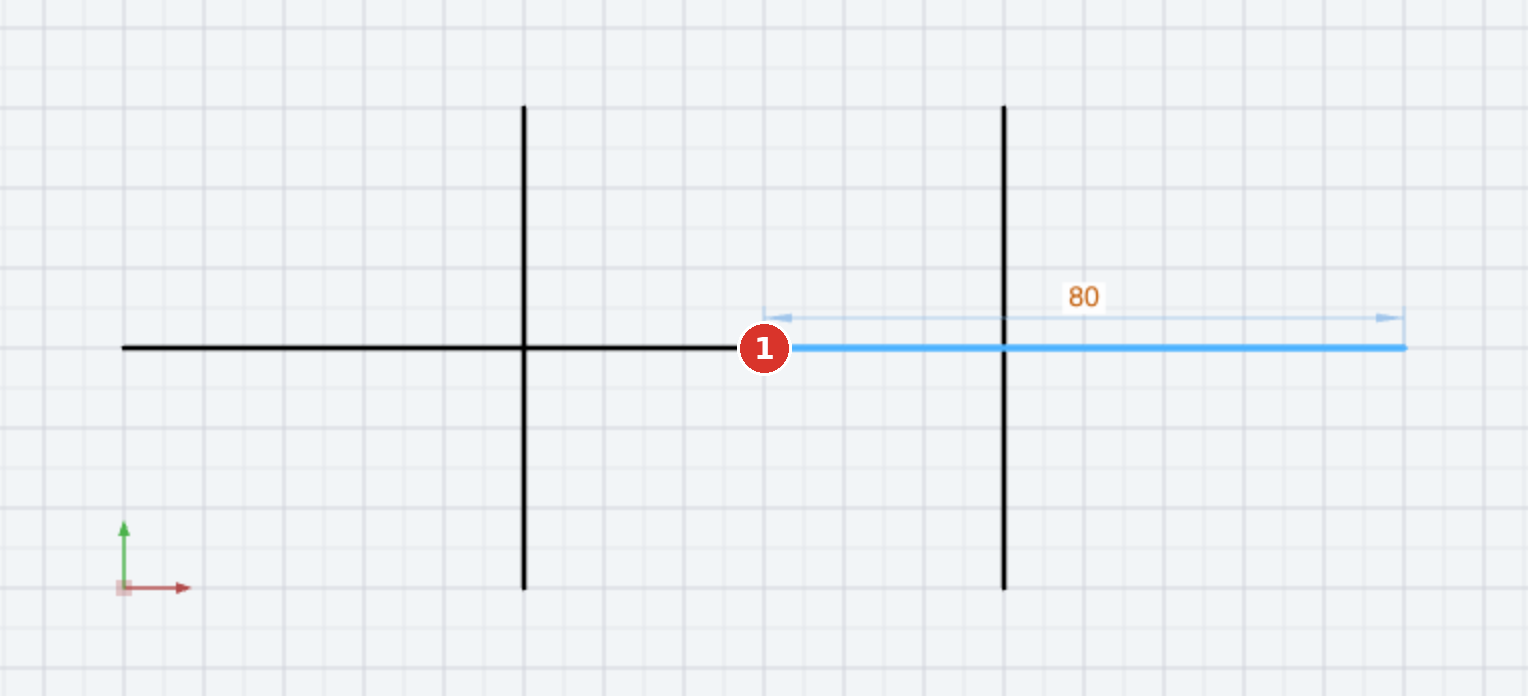 After splitting at (1): the line consists of two pieces, the right one is selected