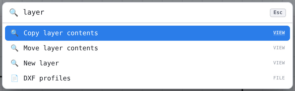 Command search with “layer”: the three layer commands
