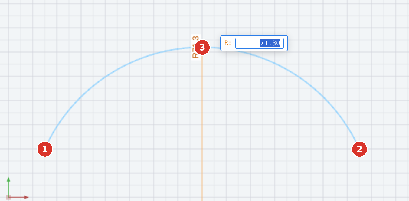 (1) start point, (2) endpoint, (3) bulge — the arc follows the mouse