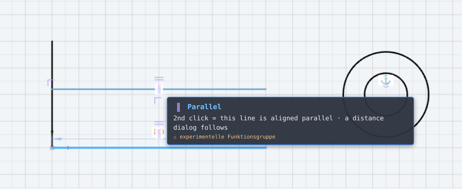 Second step: the reference is chosen (light), the second line is aligned parallel
