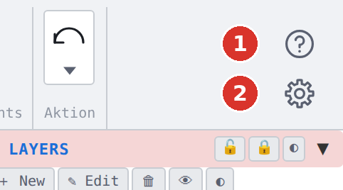 Ribbon: (1) Online help, (2) gear