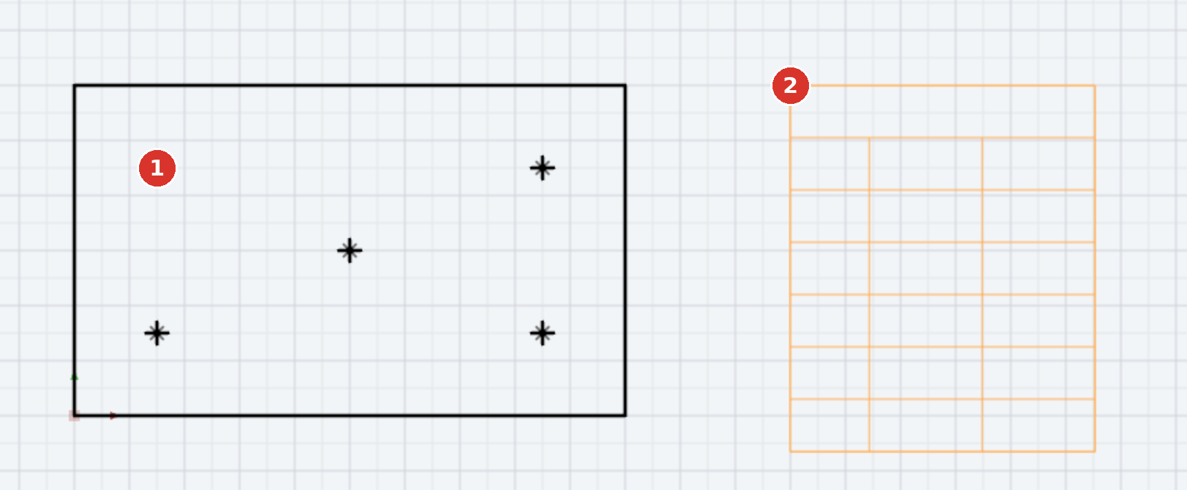 (1) the points with their item numbers, (2) the table created, on the pointer