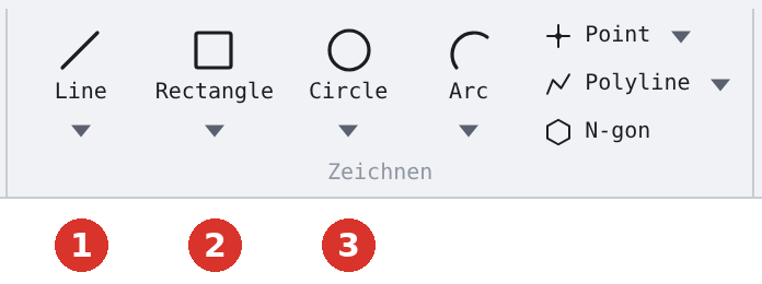 Ribbon, group «Draw»: (1) Line