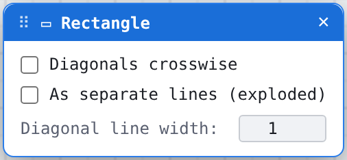 The window «Rectangle» with the three options