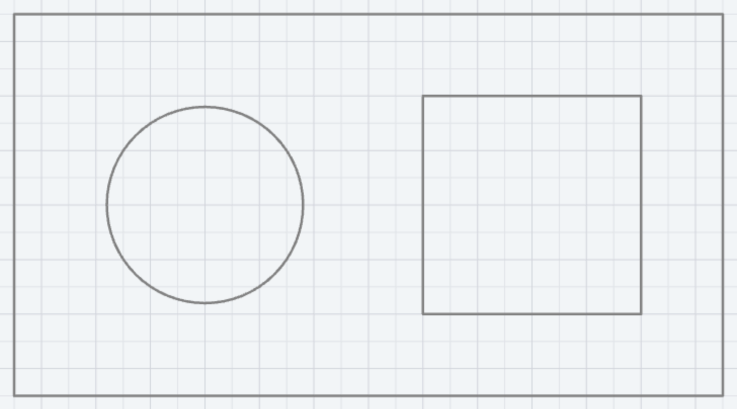 After importing an SVG file: rectangle, circle and path sit in the drawing as geometry
