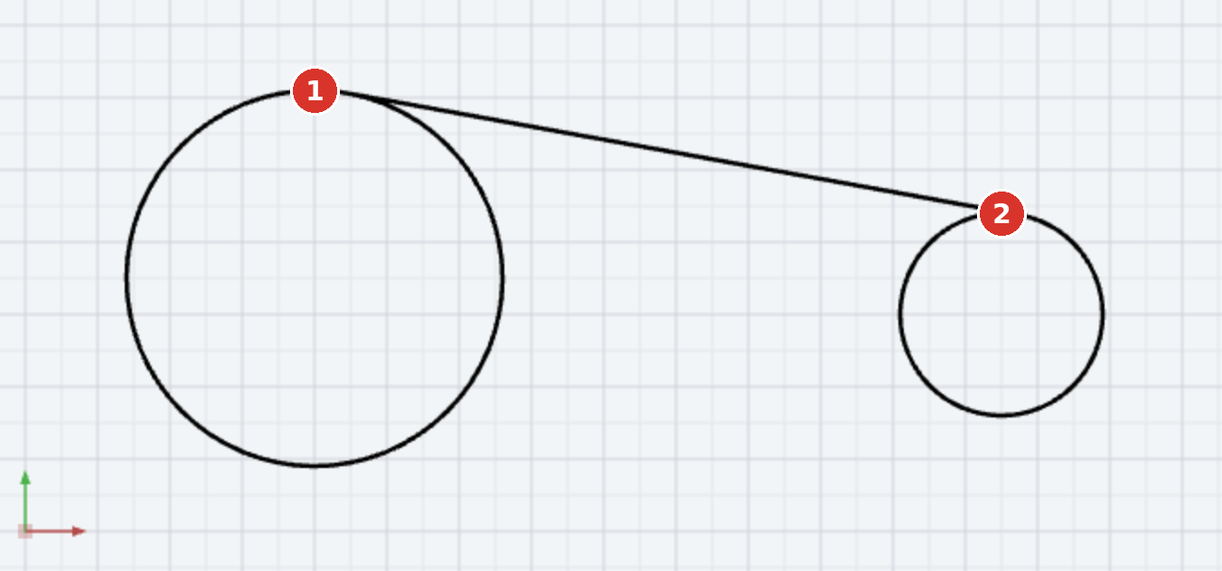 (1) first circle, (2) second circle — the click sides determine the tangent