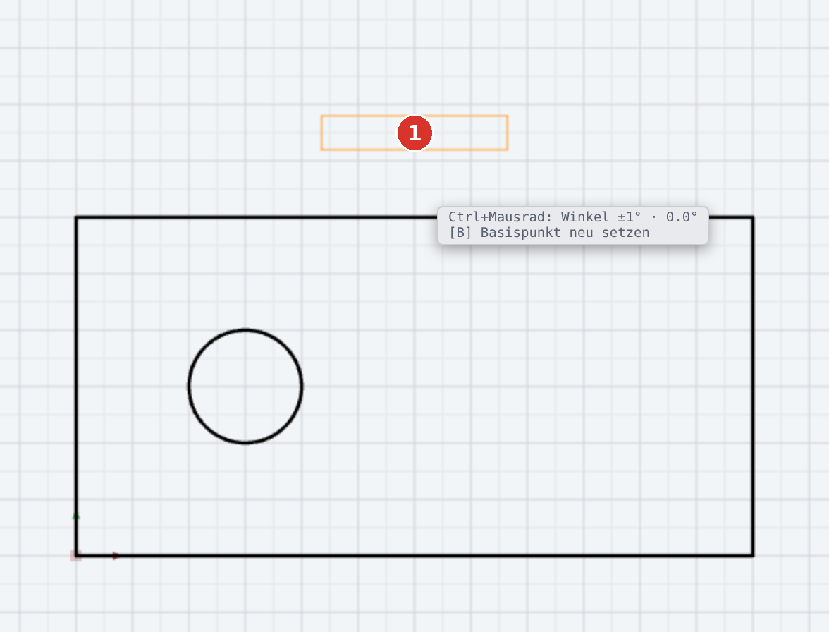After “OK” the text hangs on the pointer: (1) the orange bounding box of the preview; a click places the text