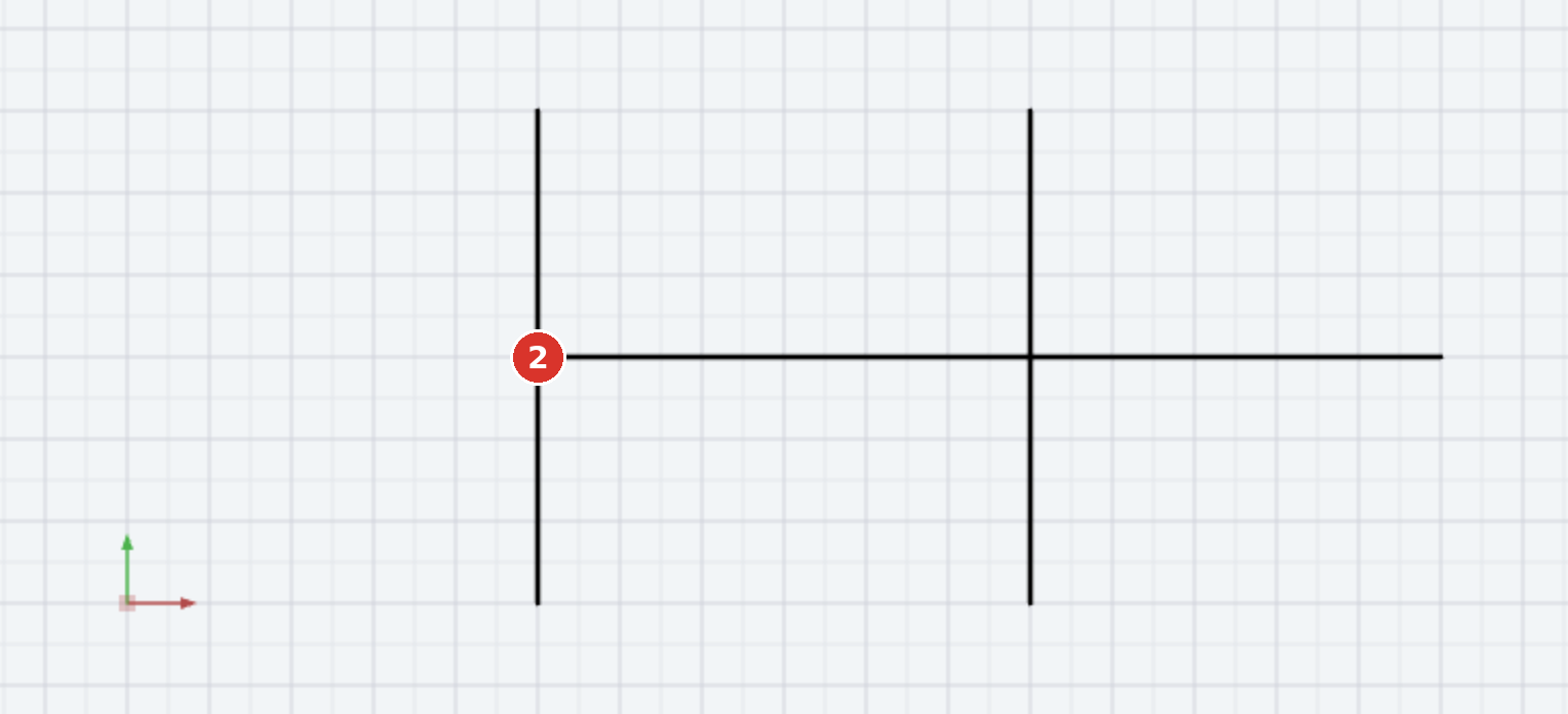 After: the line starts at the intersection (2) — the left overhang is gone