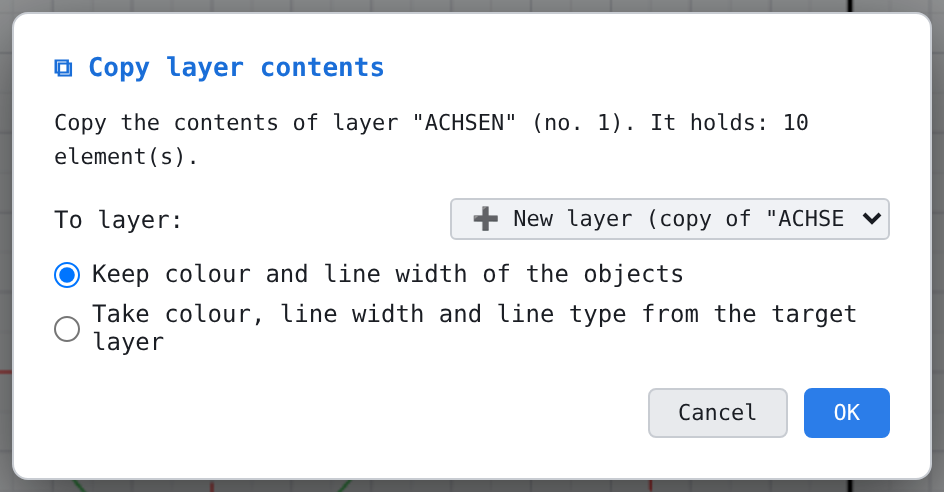 Mode Copy: default “New layer (copy of …)”, without the delete checkbox