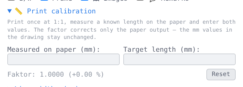 Print calibration with the factor and “Reset”