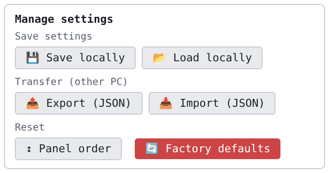 The box «Manage settings»