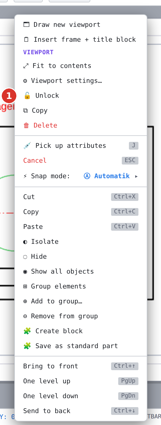 Locked viewport: (1) Unlock; three entries are missing